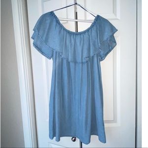 ZARA Off The Shoulder Chambre Denim Dress